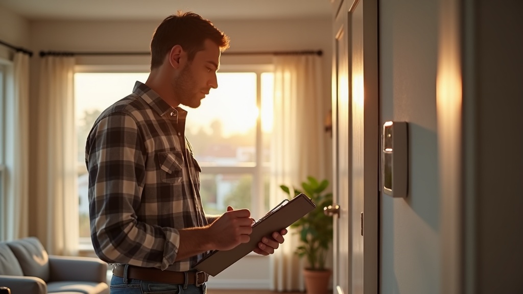 Homeowner checking HVAC system with seasonal maintenance checklist in Dallas, Texas