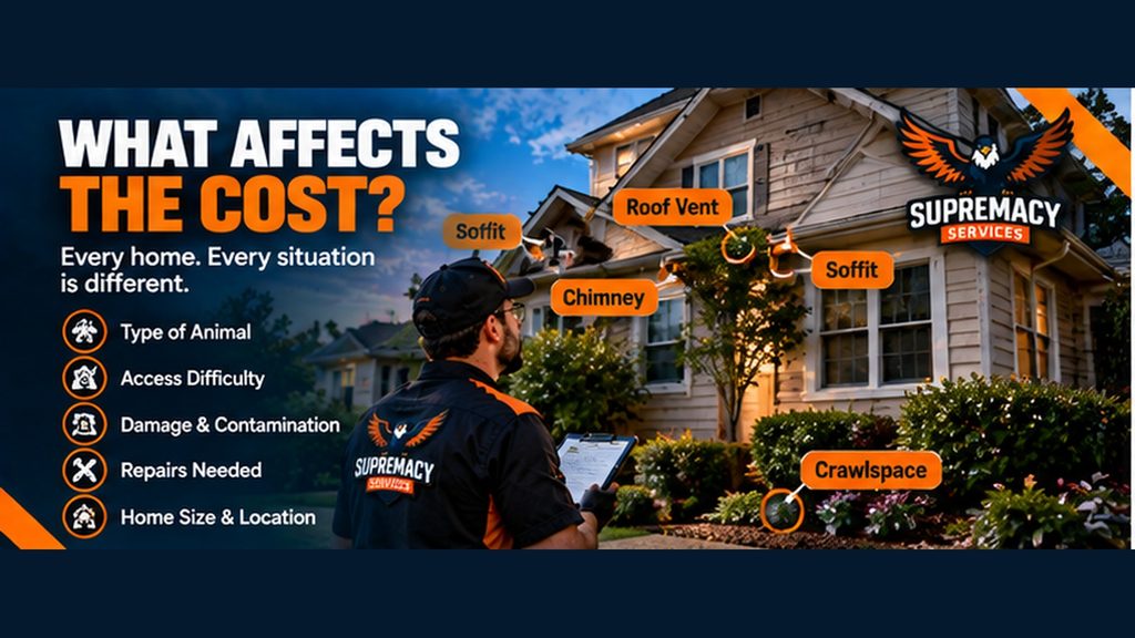 Wildlife technician inspecting roof vents, soffits and other areas that affect wildlife removal cost in Dallas