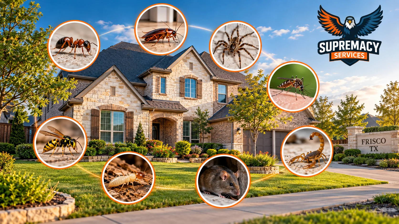 Common household pests found around a suburban home in Frisco, Texas