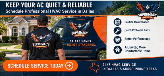 Supremacy Services HVAC technician providing professional AC service at a Dallas home