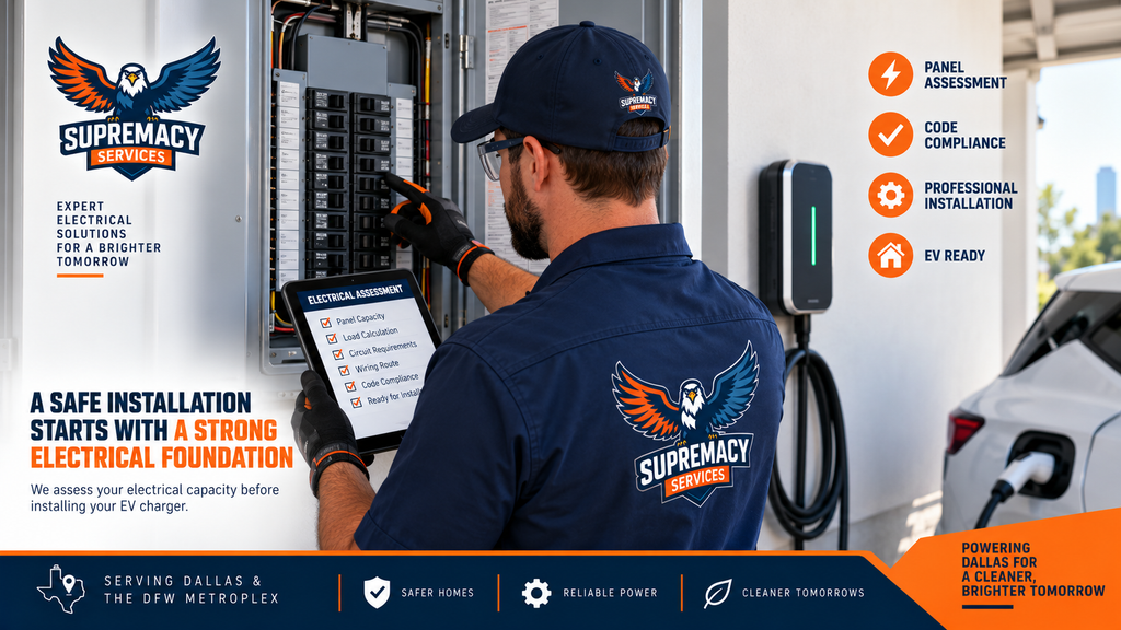 Electrician evaluating electrical panel capacity before installing a home EV charger