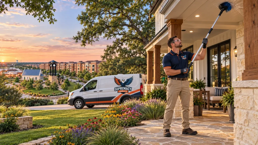 a male technician removing spider webs