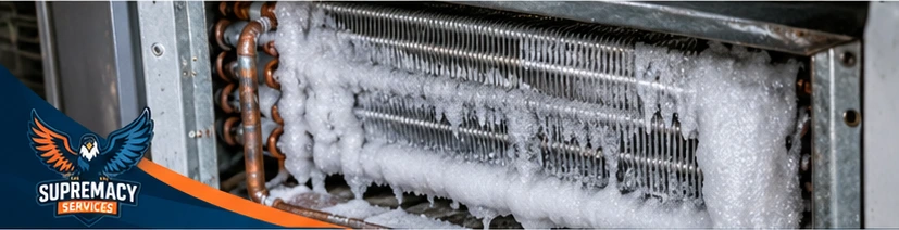 Frozen AC evaporator coil causing air conditioner cooling problems in Dallas