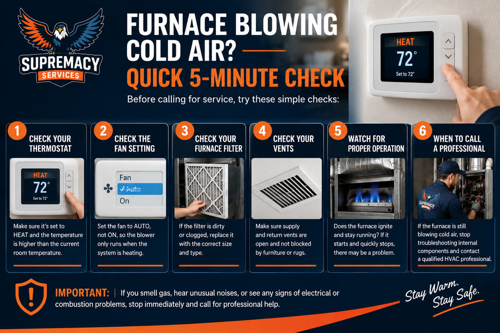 Furnace blowing cold air quick 5-minute check for Dallas homeowners