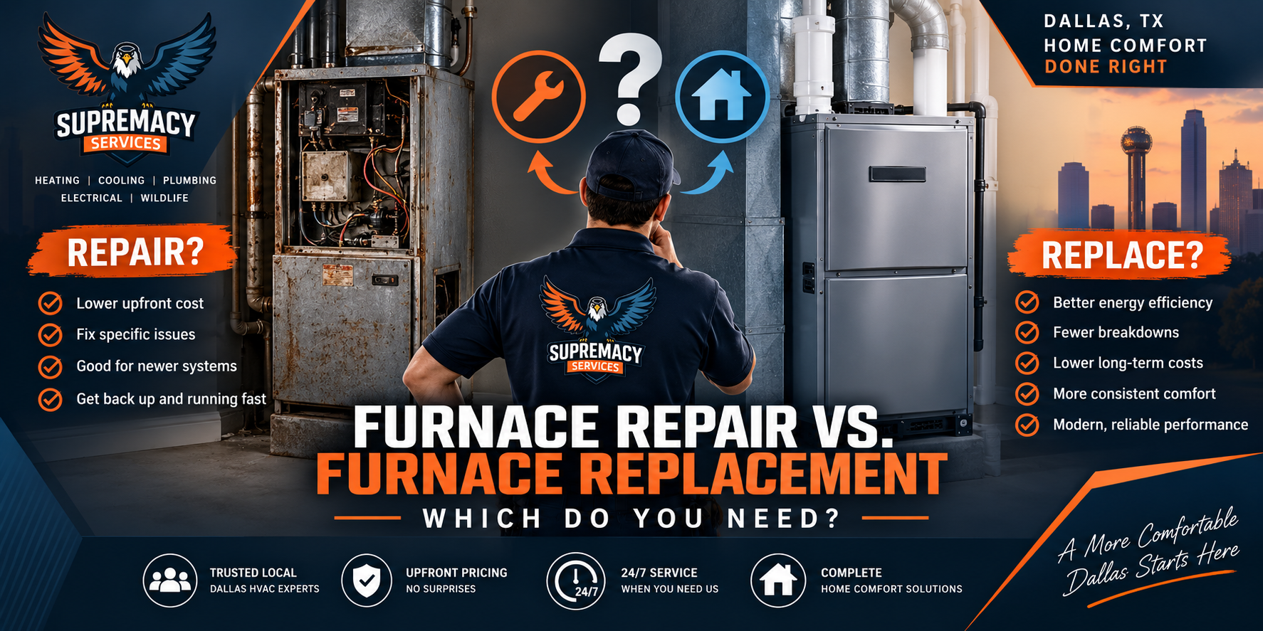 Furnace repair vs furnace replacement in Dallas TX