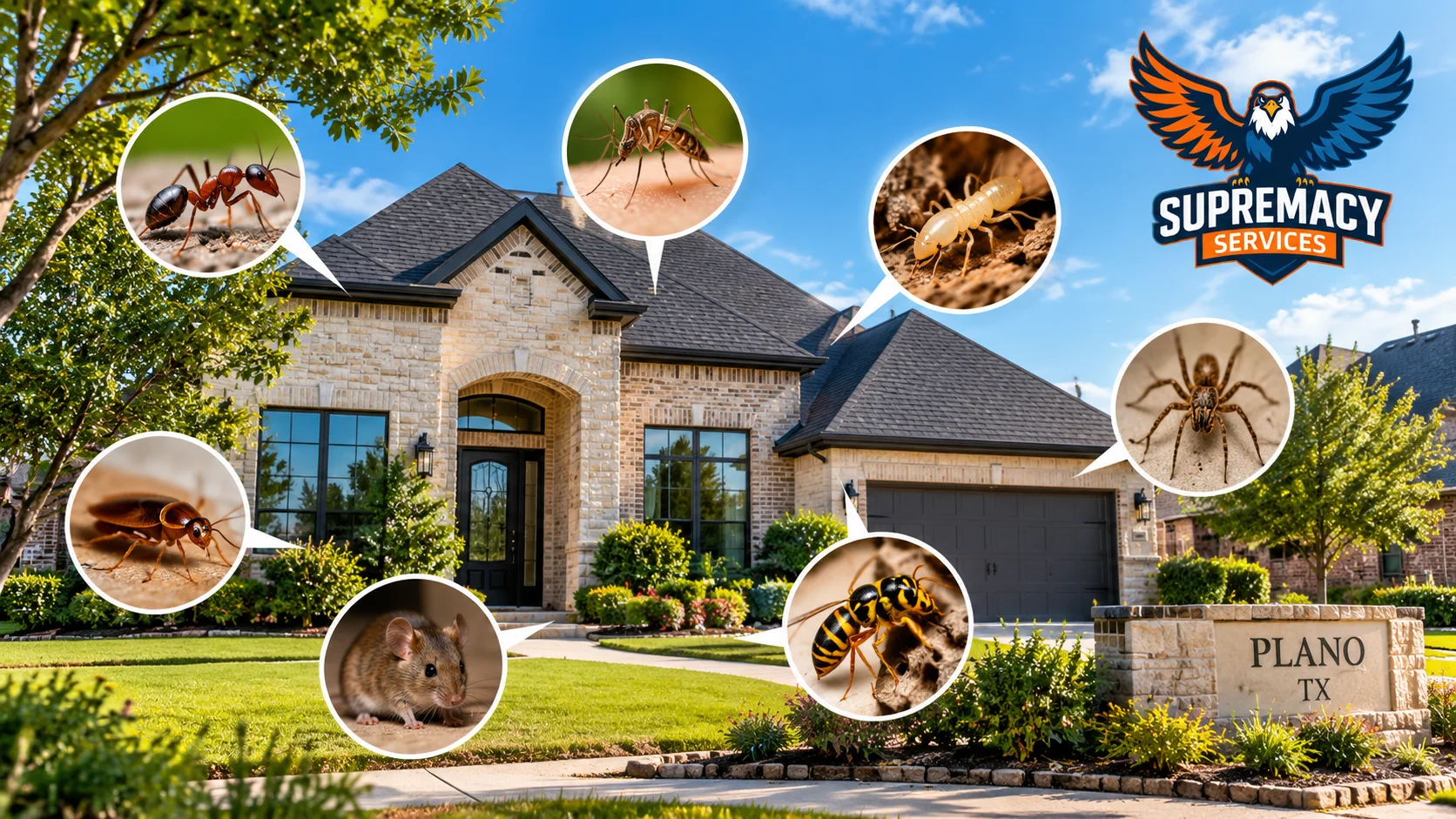 Common household pests around a residential home in Plano, Texas