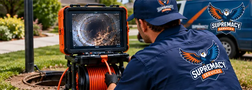 Sewer camera inspection identifying damaged sewer pipe in Dallas.