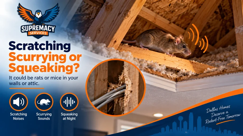 Mouse in a Dallas attic causing scratching and scurrying sounds at night