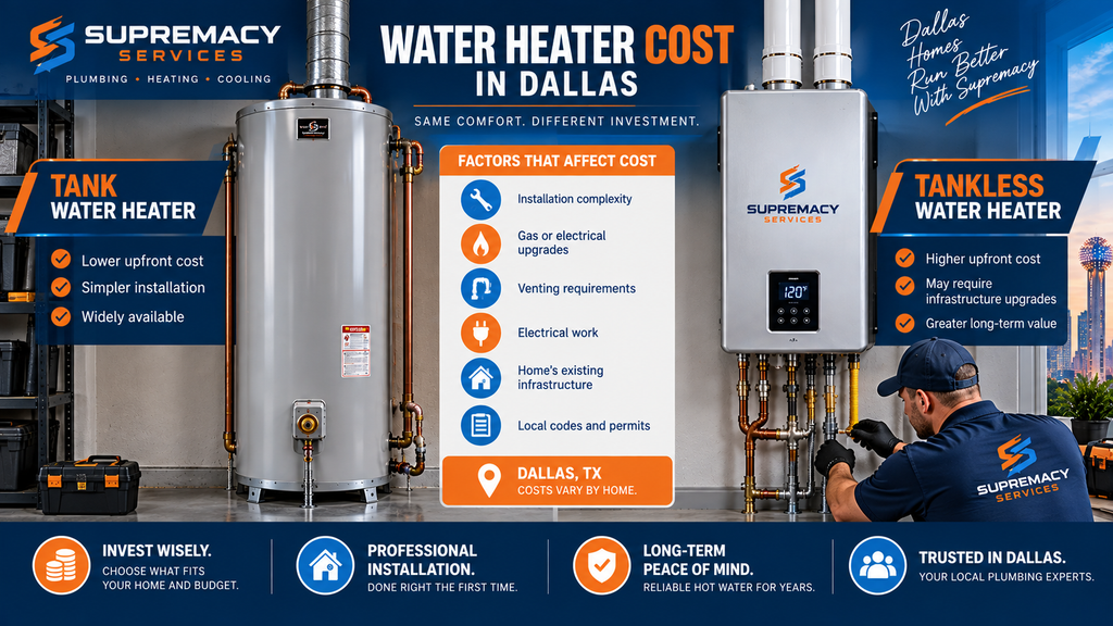 Tank vs. tankless water heater cost comparison in Dallas TX