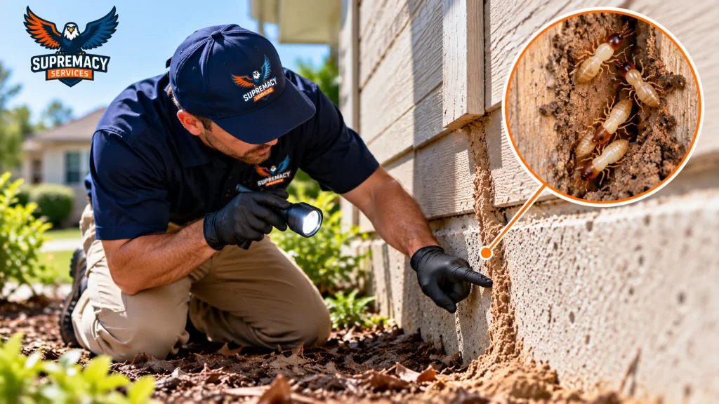 Winged termite swarmers near the foundation of a Dallas-area home