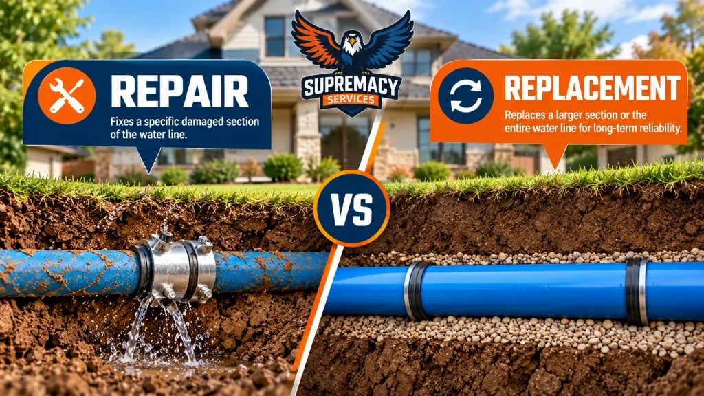 Comparison of localized water line repair and complete water line replacement