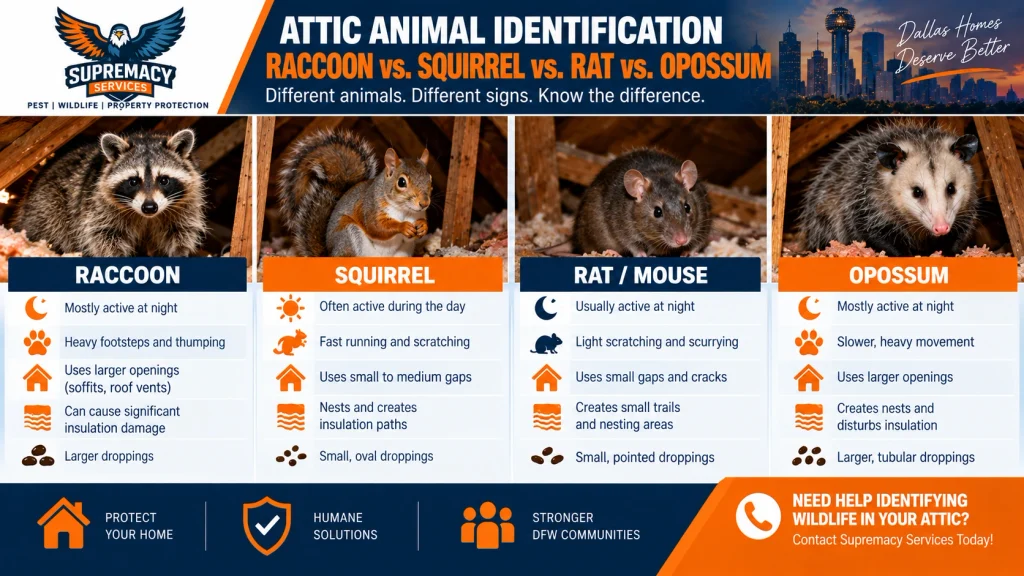 Comparison of raccoon, squirrel, rat and opossum signs in residential attics