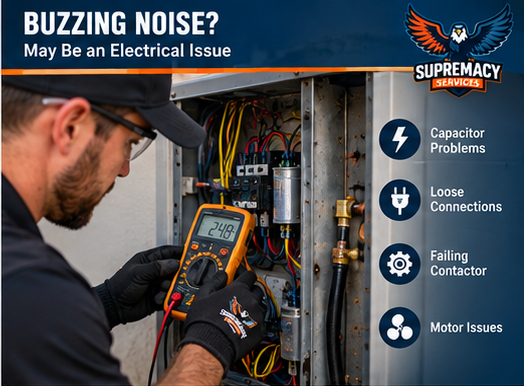 Dallas HVAC technician testing electrical components causing a buzzing AC unit