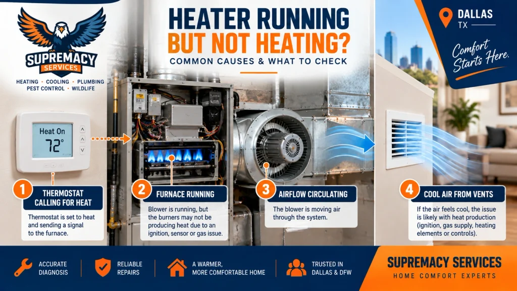 Furnace running while cool air comes from vents despite thermostat calling for heat