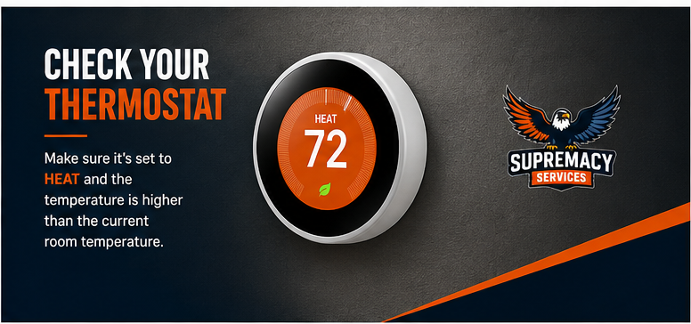Home thermostat set to heat for furnace operation