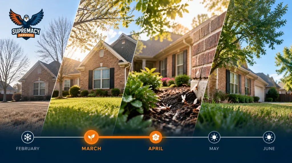 North Texas termite season timeline showing increased swarming activity during spring