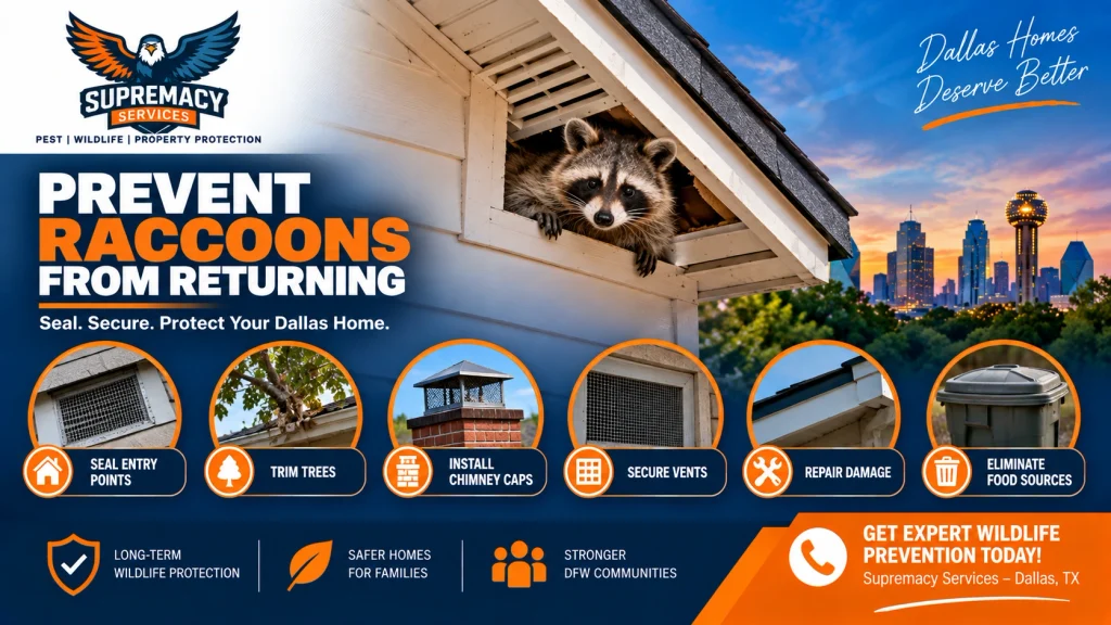 Wildlife removal process showing inspection, removal, attic cleanup and roofline exclusion