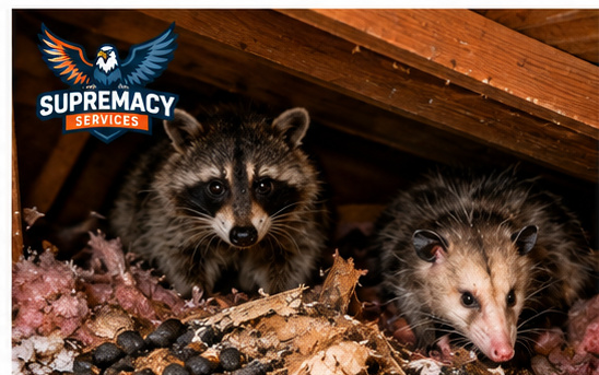 accoon and opossum evidence found during attic wildlife inspection
