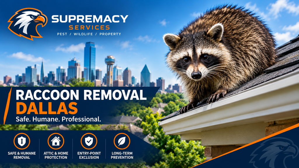 Raccoon on a residential roof during Dallas wildlife removal