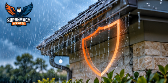 Exterior pest protection around a Dallas home during rainy weather