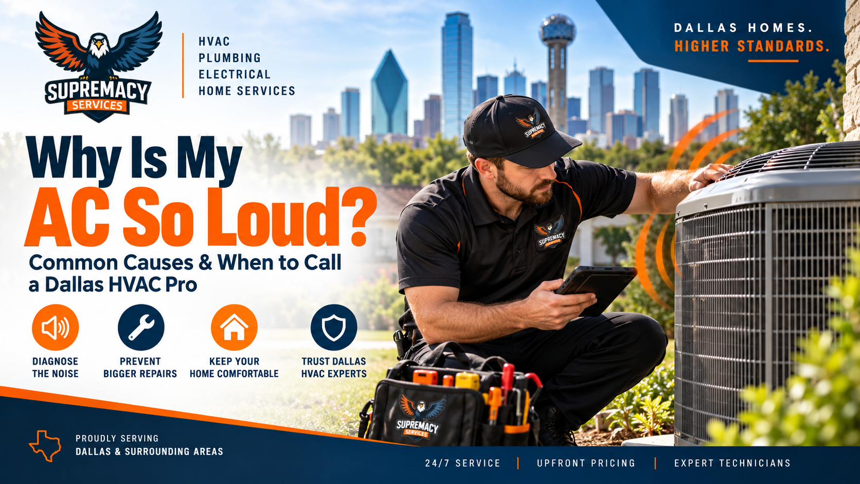 Dallas HVAC technician diagnosing a loud residential AC unit