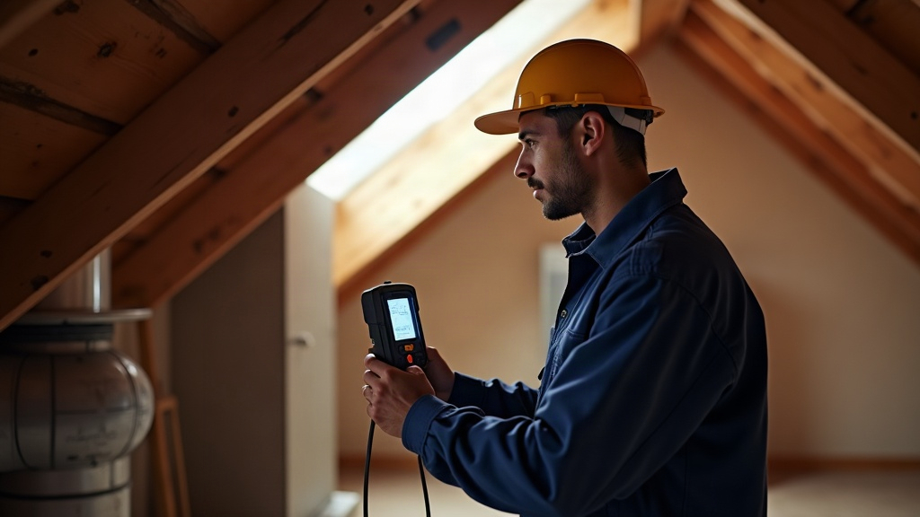 Technician measuring static pressure in flex ducts to diagnose attic noise