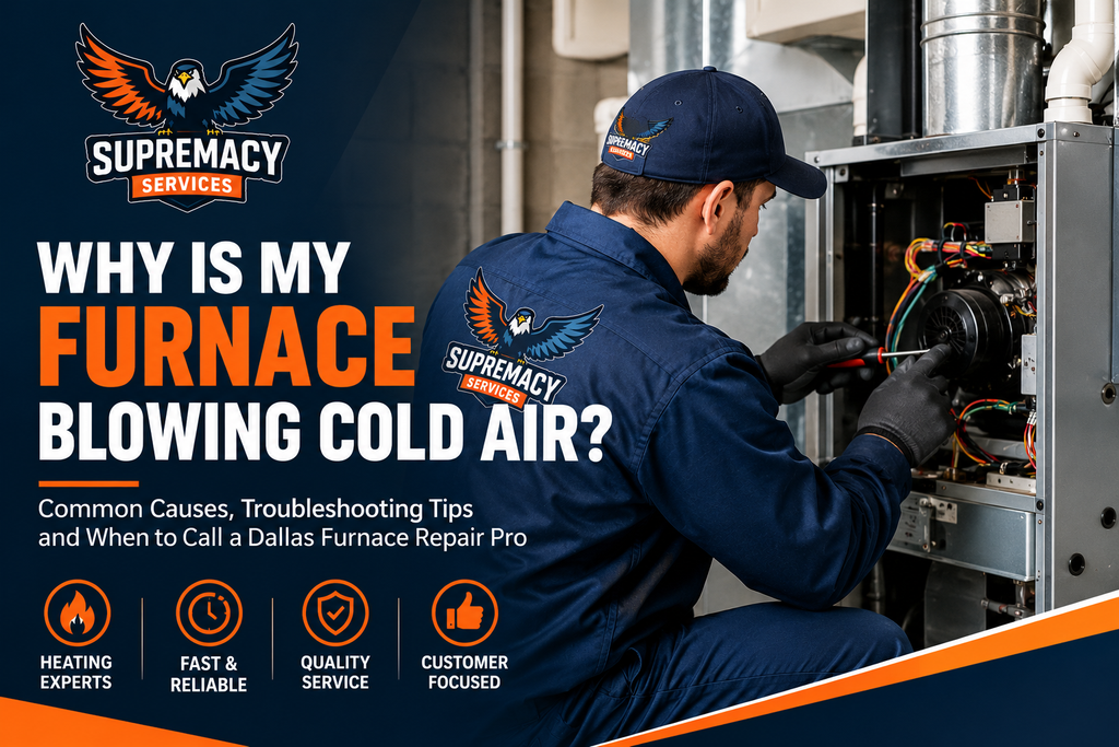 HVAC technician diagnosing a furnace blowing cold air in Dallas, TX