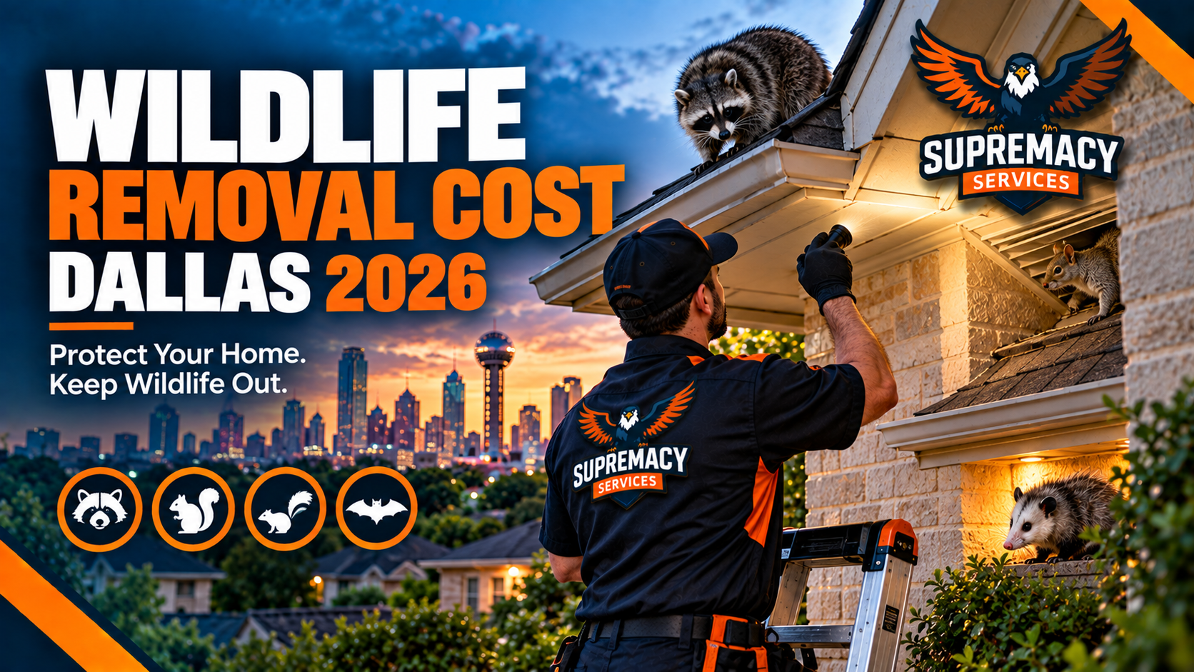 Wildlife removal technician inspecting a Dallas home for raccoons, squirrels and other nuisance wildlife