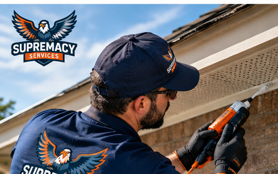 Wildlife technician sealing an animal entry point on a Dallas home