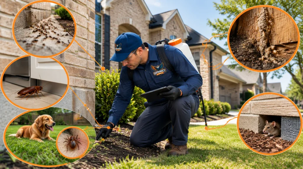Comparison of ants, cockroaches, fleas, termites, and rodents requiring different pest-control strategies.