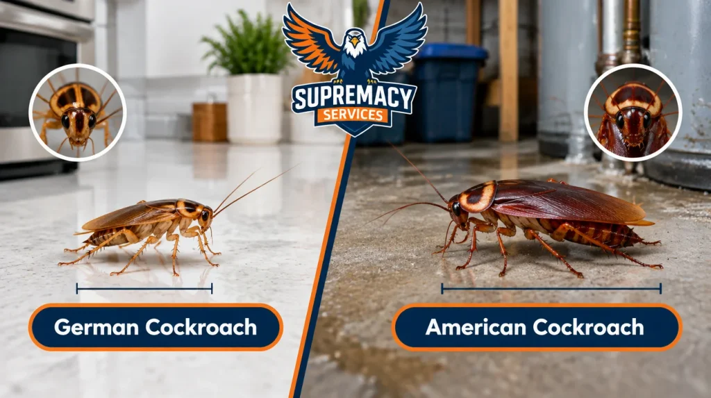 German cockroach vs American cockroach identification in North Texas