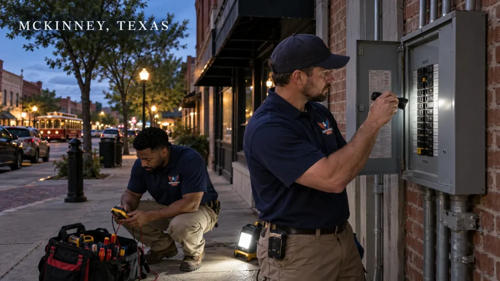Fast 24/7 emergency electrical repairs, 200A/400A panel upgrades, Level 2 EV charger installations, and whole-home surge protection. Background-checked, licensed electricians delivering transparent flat-rate pricing to McKinney homeowners.