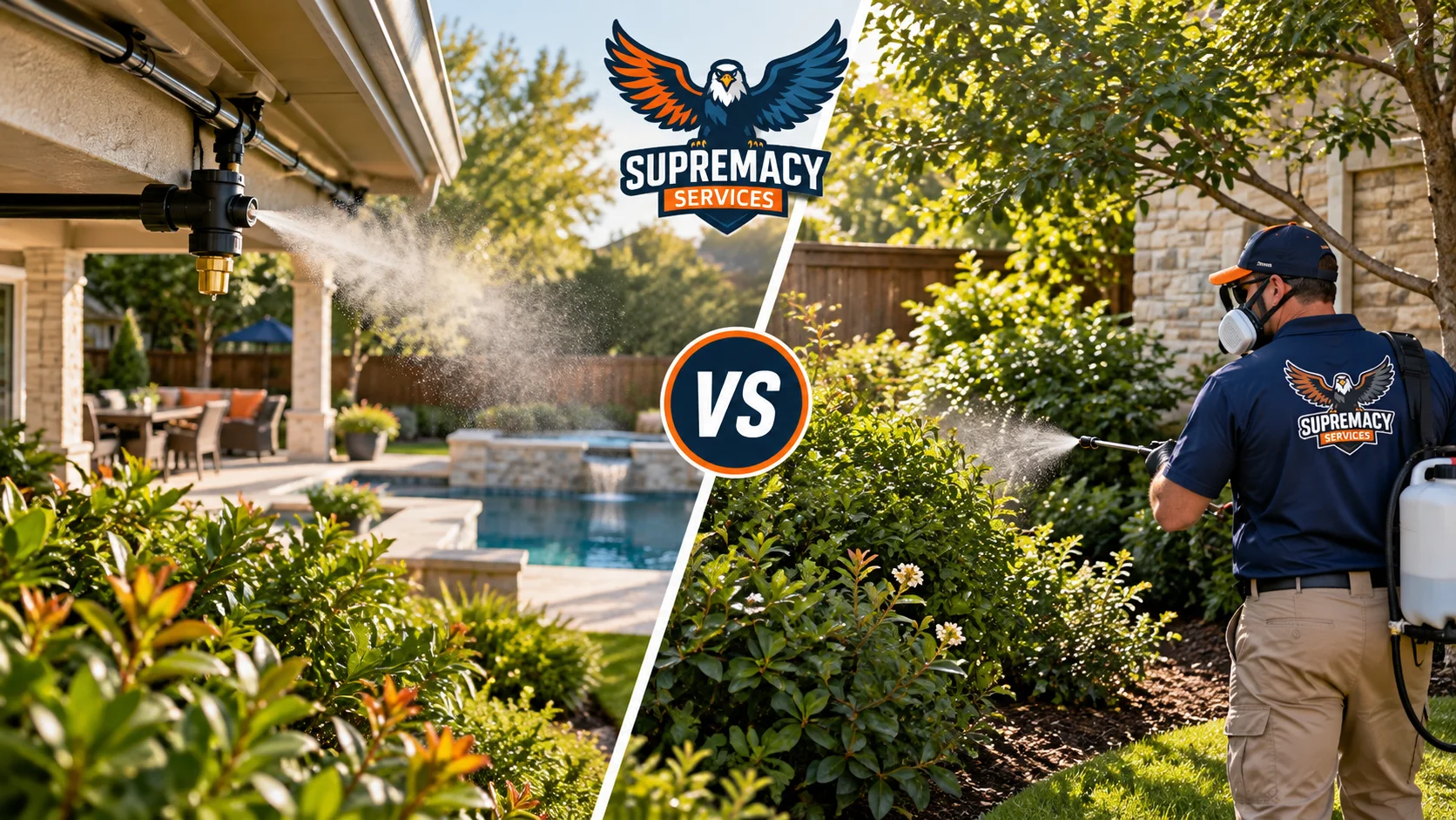 Automatic mosquito misting system compared with a professional barrier treatment in a residential backyard