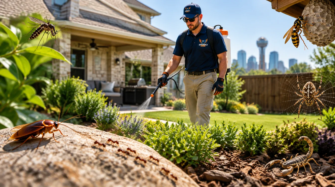 Mosquitoes, ants, cockroaches, wasps, spiders and scorpions around a North Texas home in summer