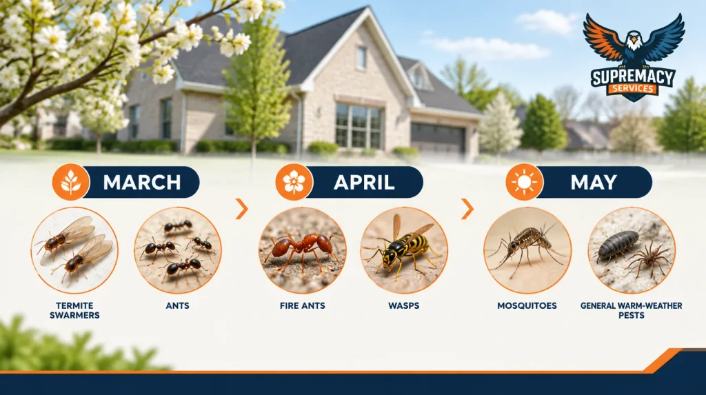 Spring pest activity timeline for March, April and May in North Texas