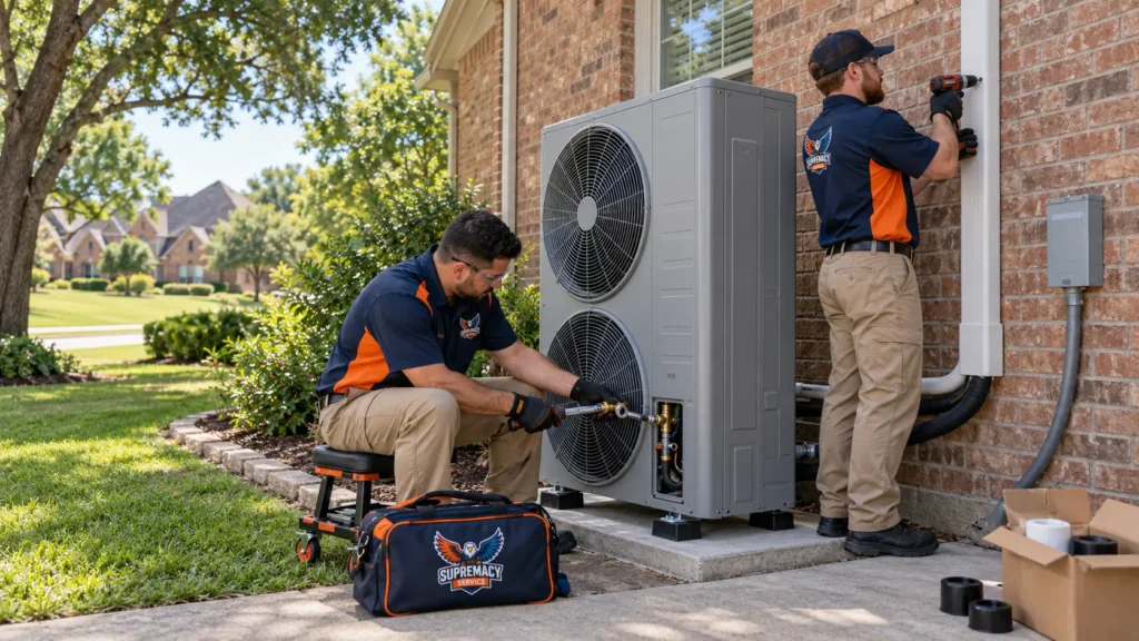 Supremacy technicians installing HVAC and Air Conditioner systems in Plano, Tx