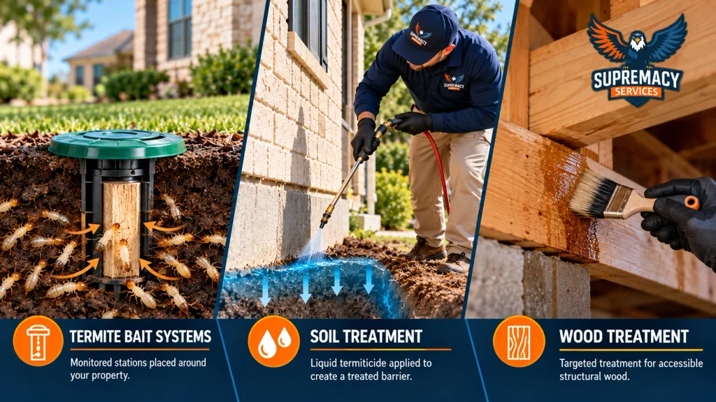 Comparison of termite bait stations, professional soil treatment and targeted wood treatment methods.