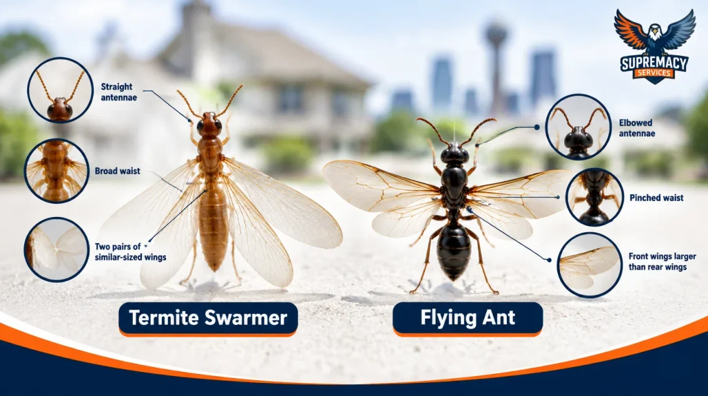 Termite swarmer compared with a flying ant for identification