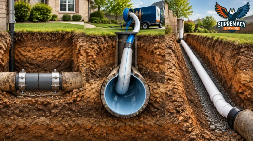 Comparison of localized sewer pipe repair, trenchless pipe lining, and complete sewer line replacement for North Texas homes.