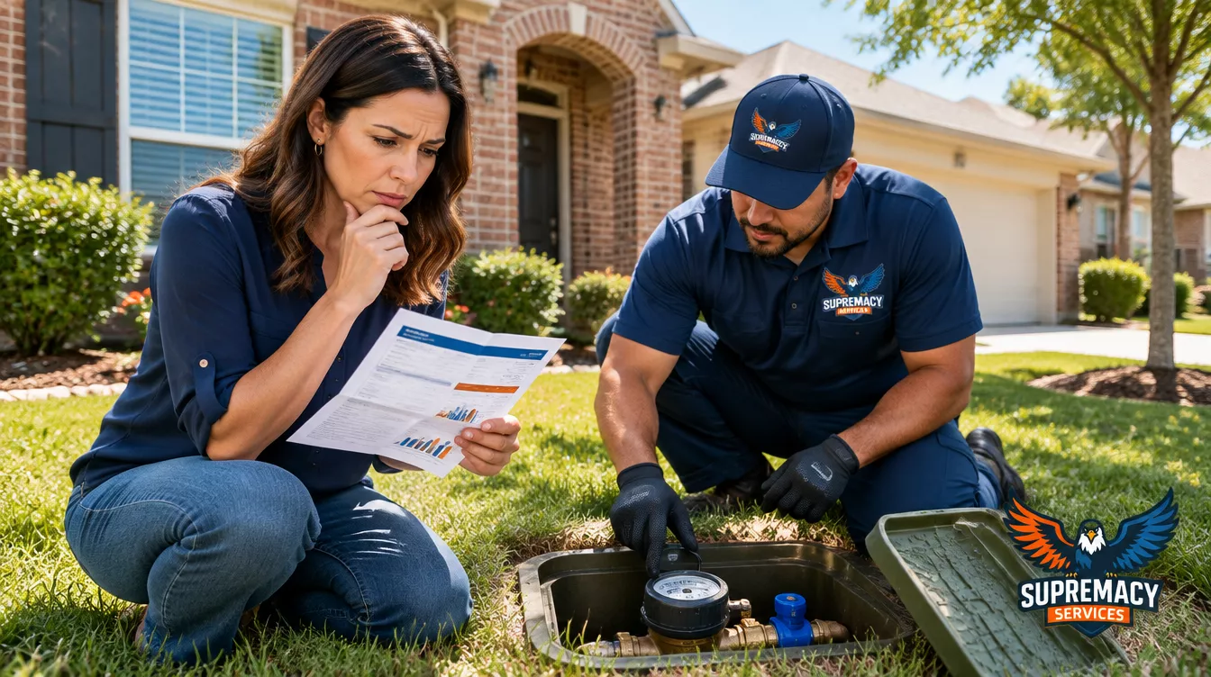 Dallas homeowner investigating an unexpectedly high water bill and possible hidden plumbing leak.